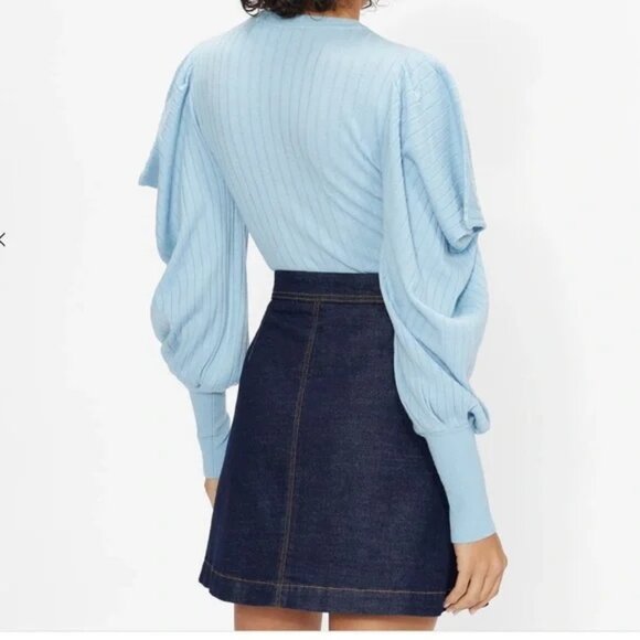 TED BAKER Bubless Extreme Puff Sleeve Knit Cocktail Blue Sweater Jumper Top - Picture 3 of 16